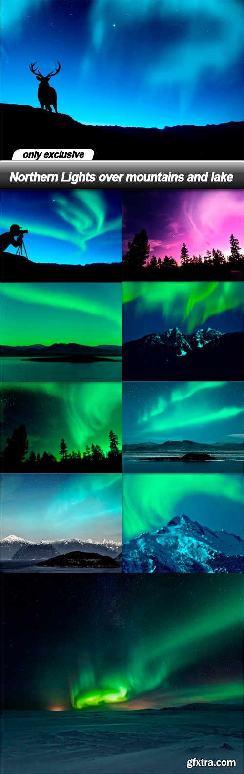 Northern Lights over mountains and lake - 10 UHQ JPEG