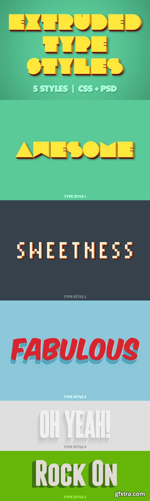 Extruded CSS Type Styles PSD
