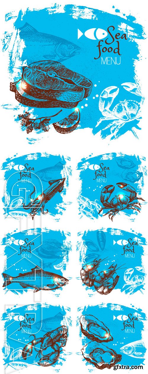Stock Vectors - Hand drawn sketch seafood vector illustration. Sea poster background. Menu design