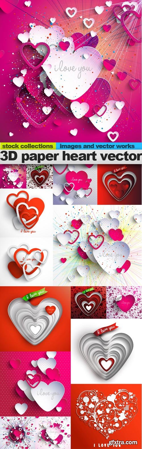 3D paper heart vector, 15 x EPS