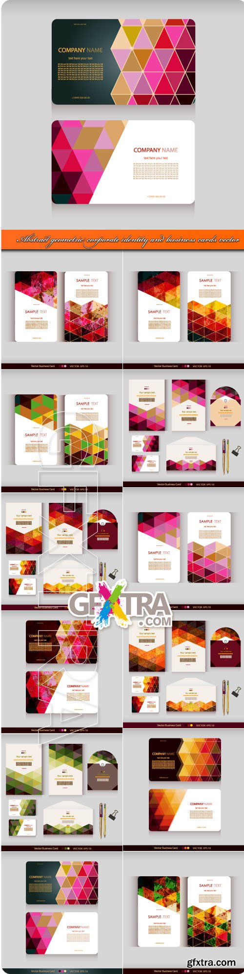 Abstract geometric corporate identity and business cards vector