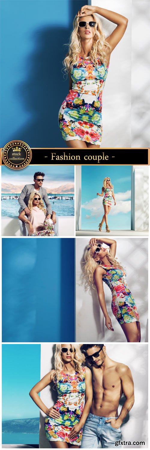 Fashion couple, man and woman on the sea background 5xJPG