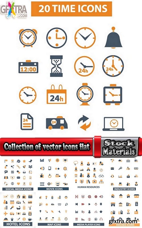 Collection of vector icons flat picture on various subjects 25 Eps
