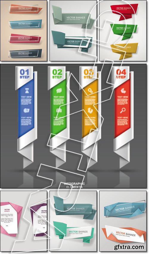 Infographic origami banners set - Vector