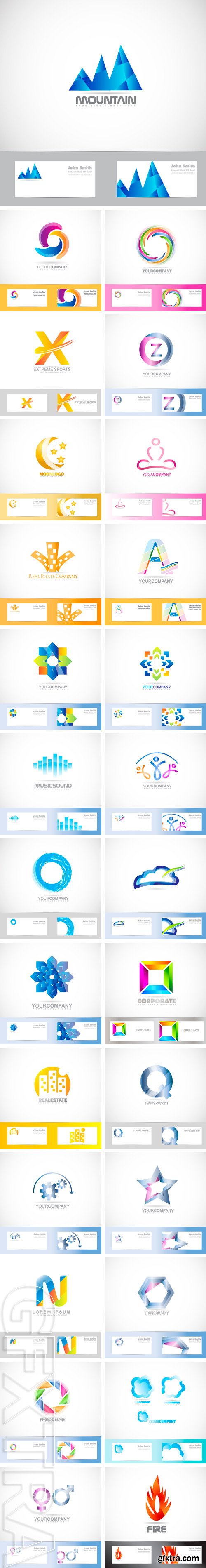Stock Vectors - Vector logo template of blue mountain shape with business card