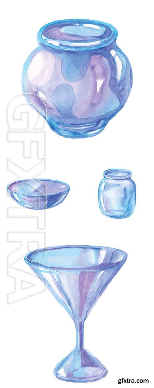 Stock Vectors - Watercolor glass jars, drink, plate
