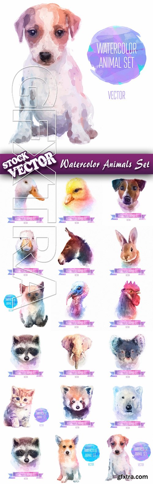Stock Vector - Watercolor Animals Set