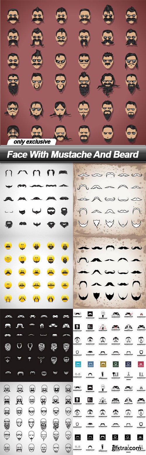 Face With Mustache And Beard - 9 EPS