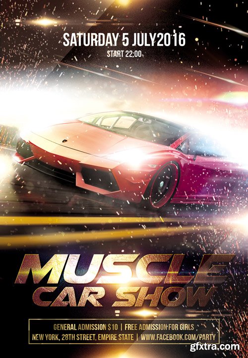 Muscle Car Show - Flyer PSD Template + Facebook Cover