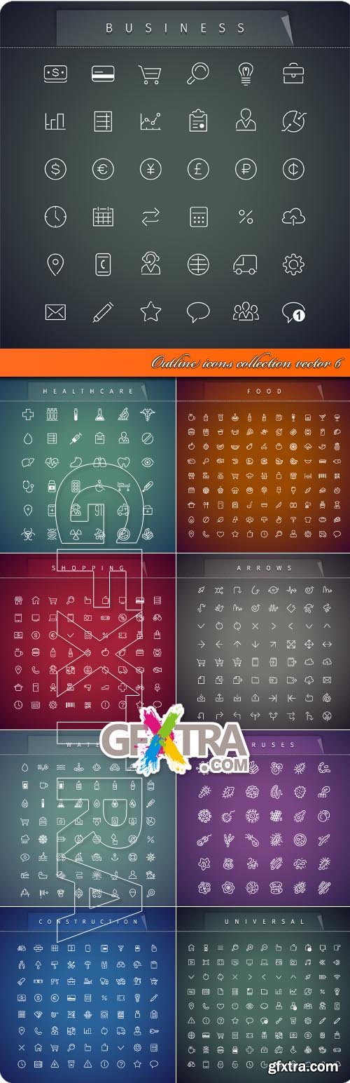 Outline icons collection vector 6