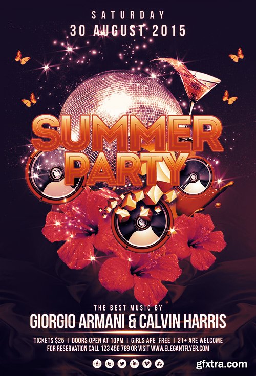Summer Party Flyer PSD Template + FB Cover