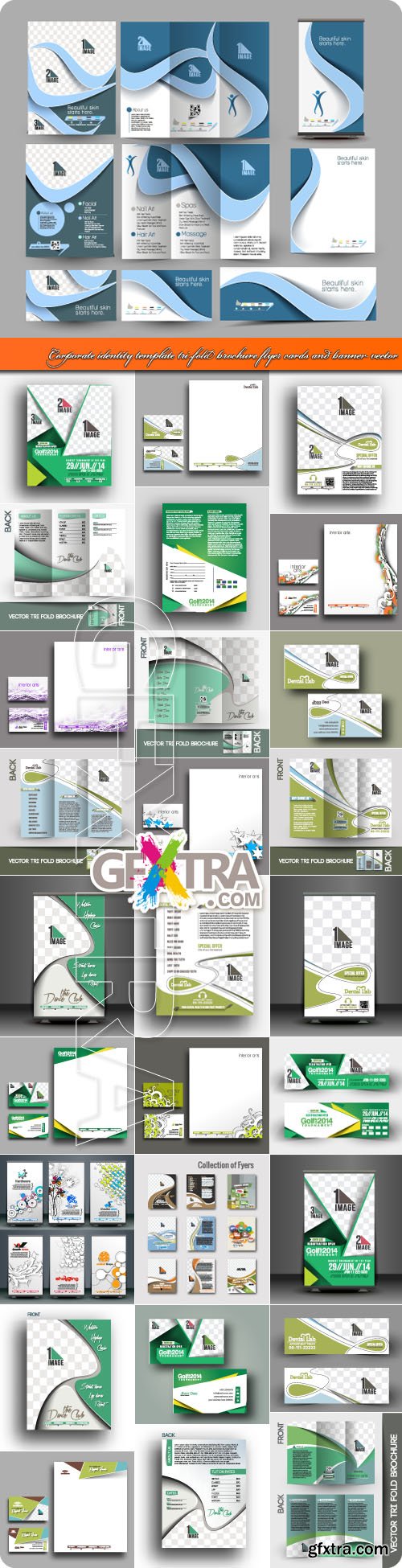Corporate identity template tri-fold brochure flyer cards and banner vector