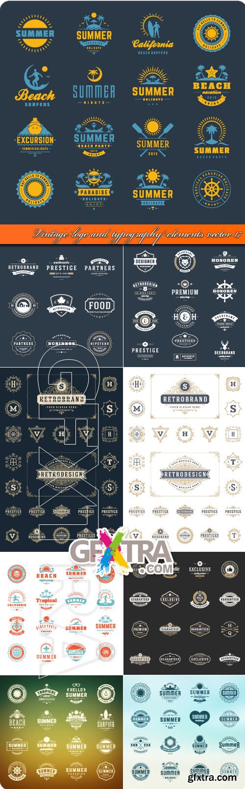 Vintage logo and typography elements vector 17