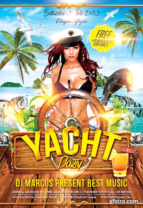 Yacht Party Flyer PSD Template + FB Cover