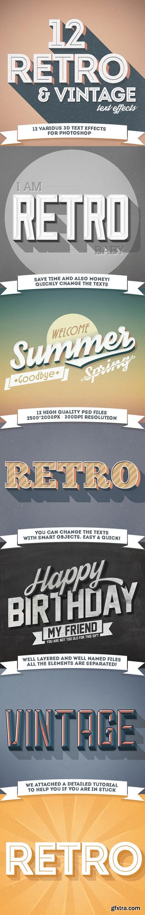GraphicRiver - 12 Various 3D Retro & Vintage Text Effects Pack