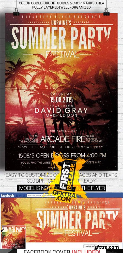 Summer Party Festival - Flyer Template + Facebook Cover