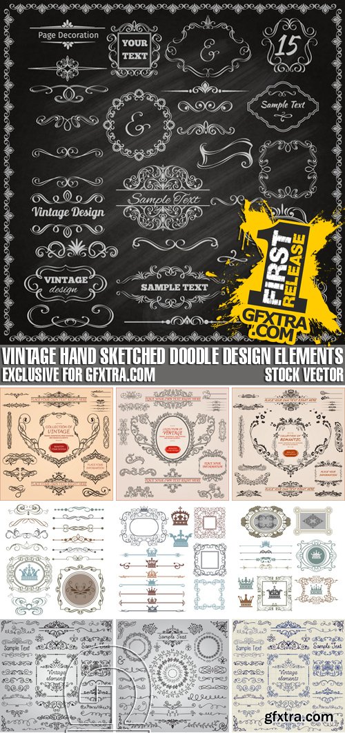 Stock Vectors - Vintage Hand Sketched Doodle Design Elements, 25xEPS