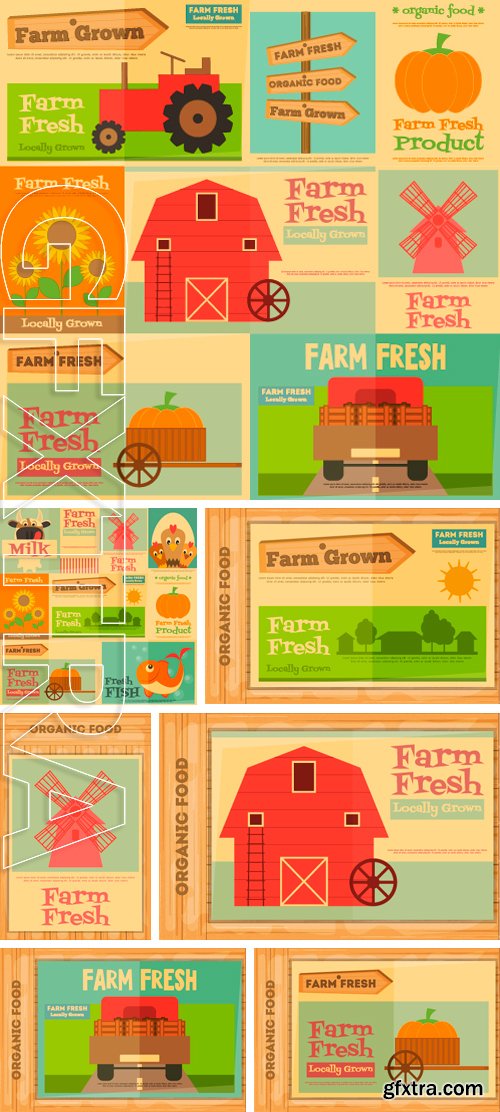 Stock Vectors - Farm Organic Food Poster on Wooden Background. Retro Placard. Vector Illustration