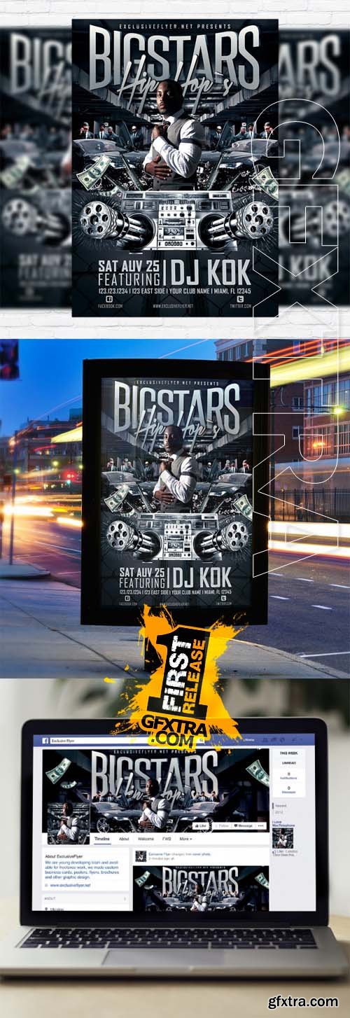 Bigstars Hip Hops - Flyer Template + Facebook Cover