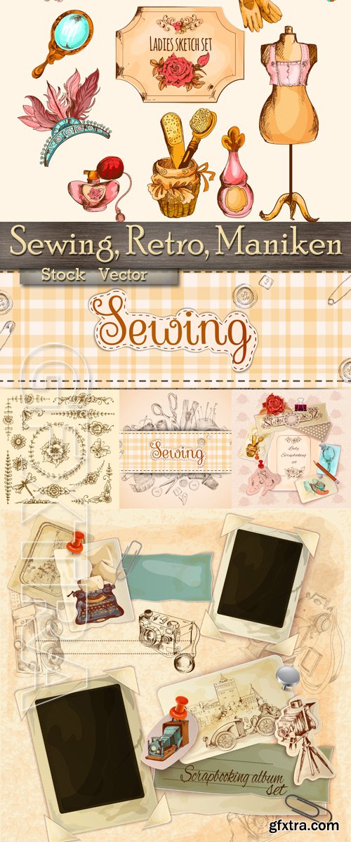 Sewing, Retro, Maniken in Vector