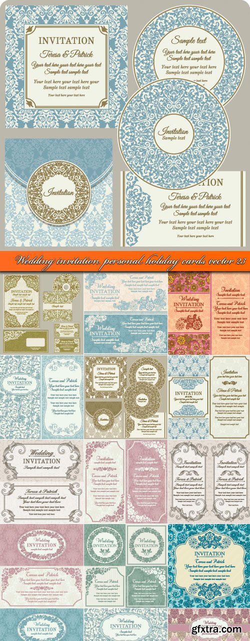 Wedding invitation personal holiday cards vector 23