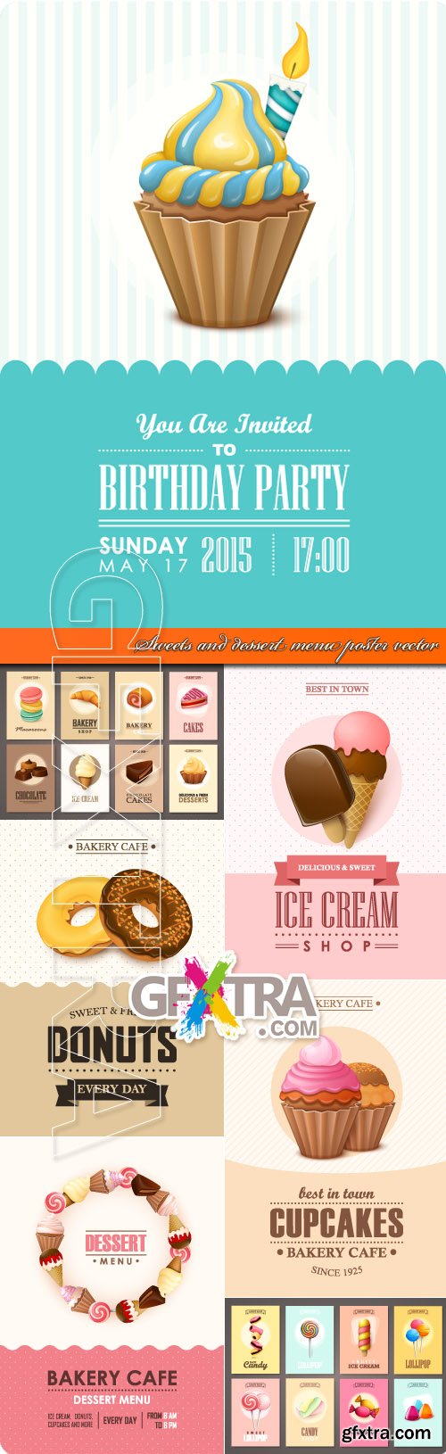 Sweets and dessert menu poster vector