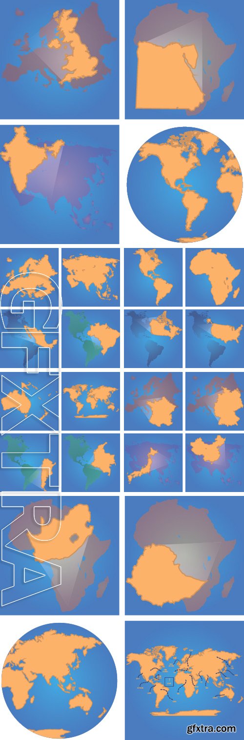 Stock Vectors - Set of blue backgrounds with different world maps. Vector illustration