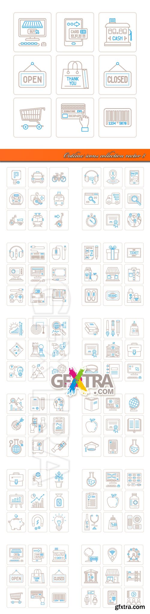 Outline icons collection vector 8