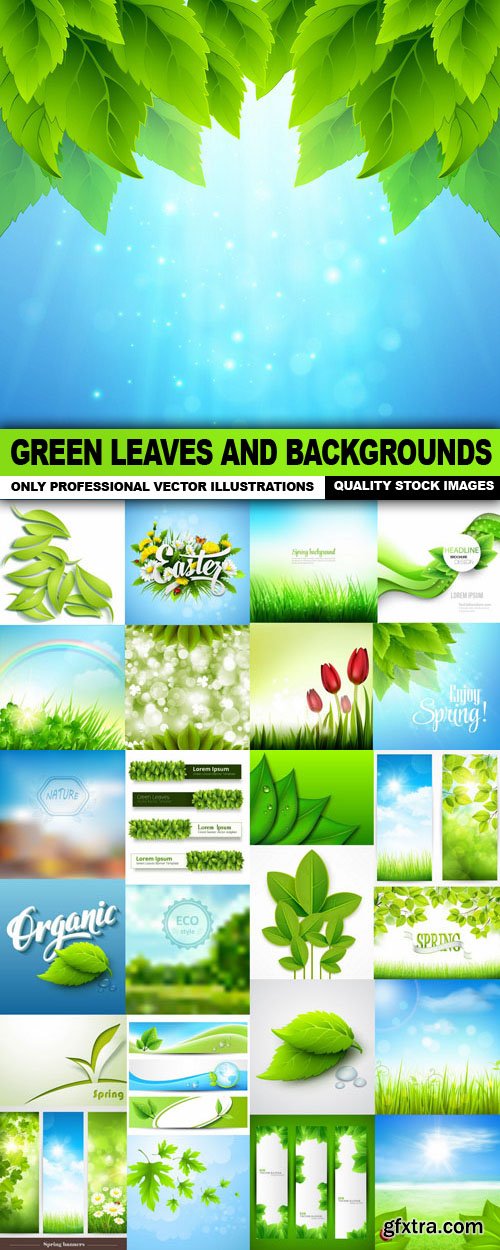 Green Leaves And Backgrounds - 25 Vector