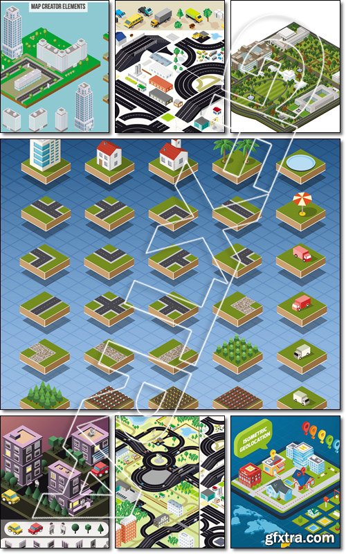 Set of Isolated Quality Isometric City Elements - Vector