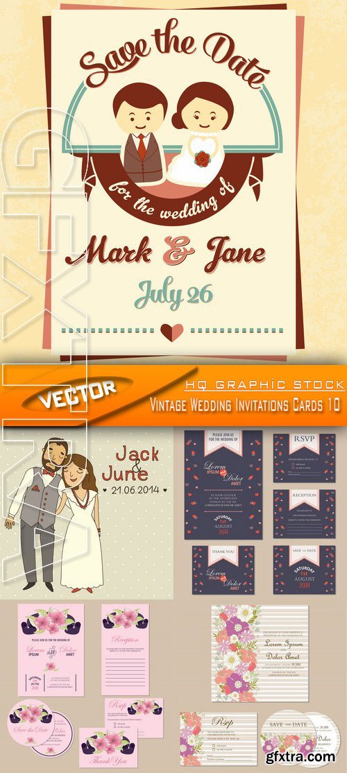 Stock Vector - Vintage Wedding Invitations Cards 10