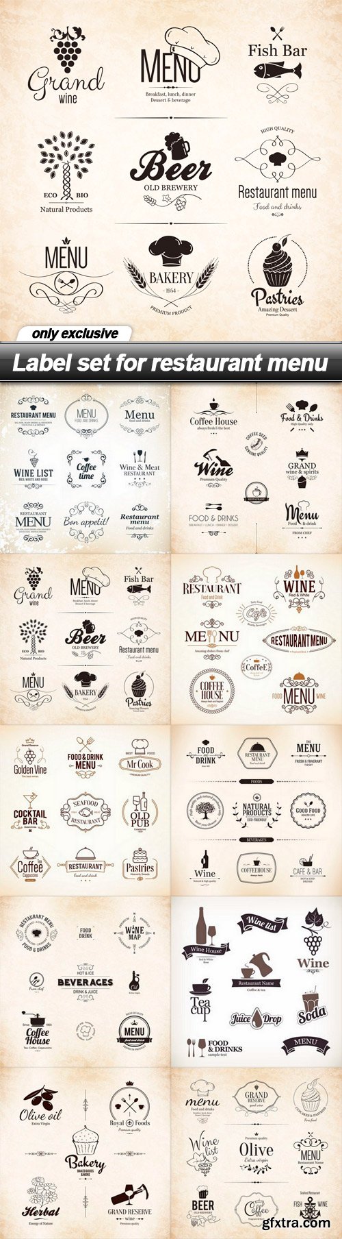 Label set for restaurant menu - 10 EPS