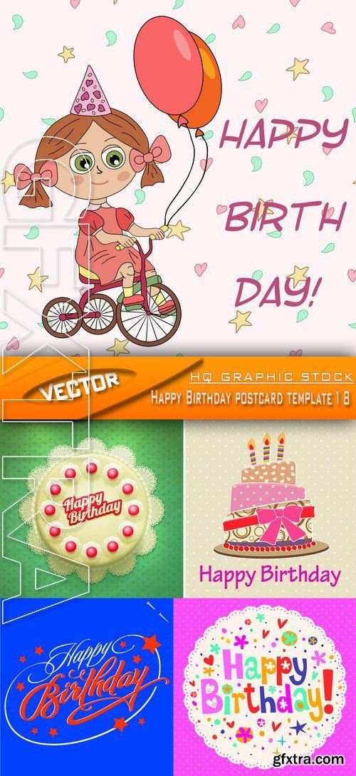 Stock Vector - Happy Birthday postcard template 18
