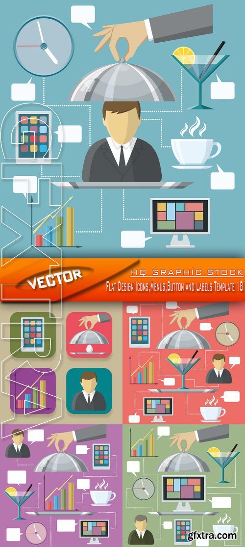 Stock Vector - Flat Design Icons,Menus,Button and Labels Template 18