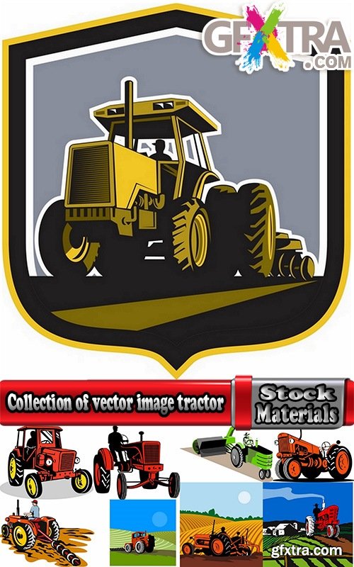 Collection of vector image tractor land cultivation farmer farm field 25 Eps