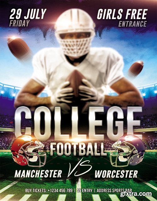 College Football Flyer PSD Template + Facebook Cover