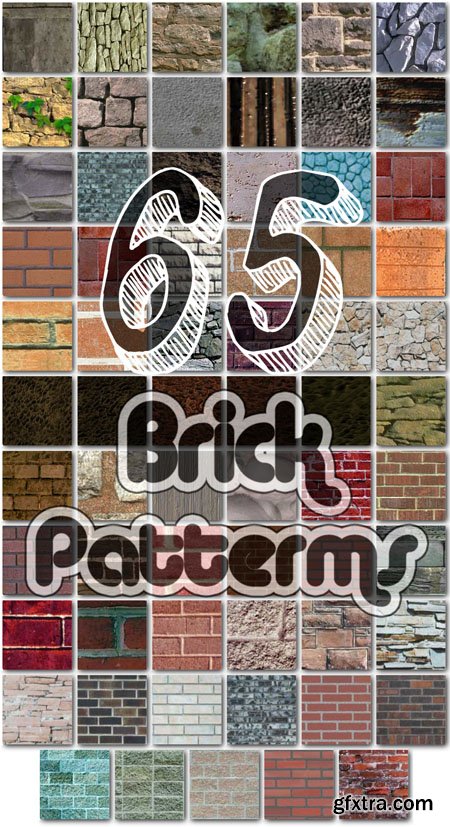 65 Seamless Brick Patterns (Pat) for Photoshop