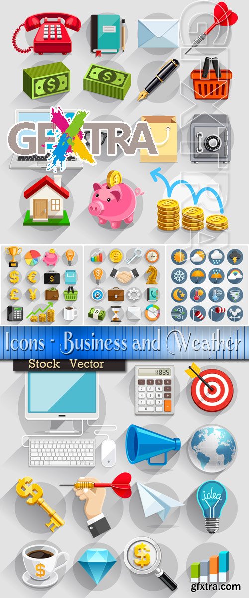 Collection icons - Business and Weather in Vector