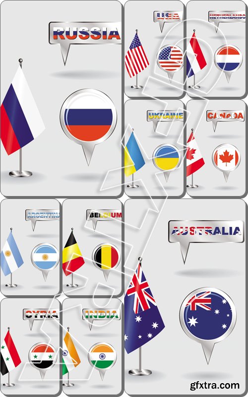 Set of icon and map pointer flags - Vector