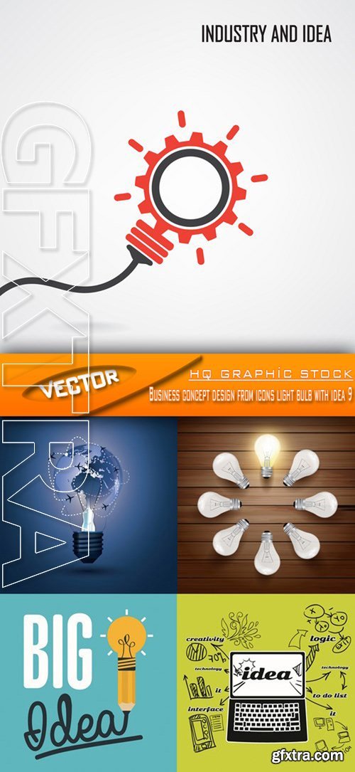 Stock Vector - Business concept design from icons light bulb with idea 9