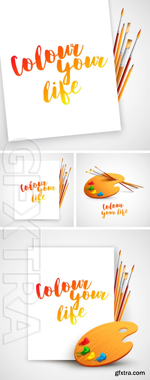 Stock Vectors - Art palette with paint brush and pencil tools for drawing. Vector illustration