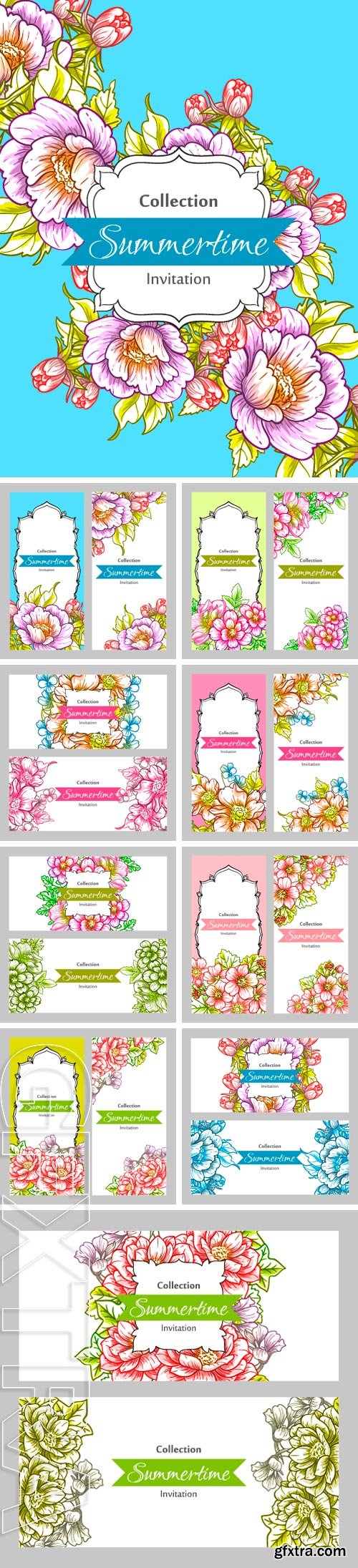 Stock Vectors - Summertime collection. Romantic botanical invitation. Greeting card with floral background