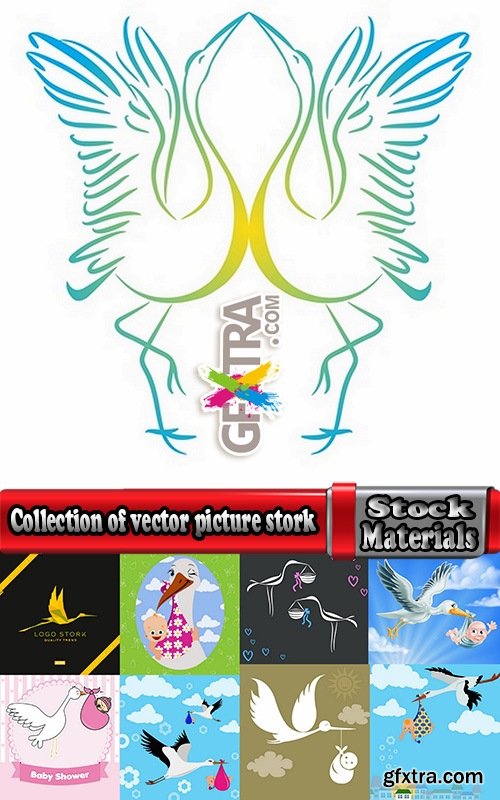 Collection of vector picture stork brings the baby flying bird 25 Eps