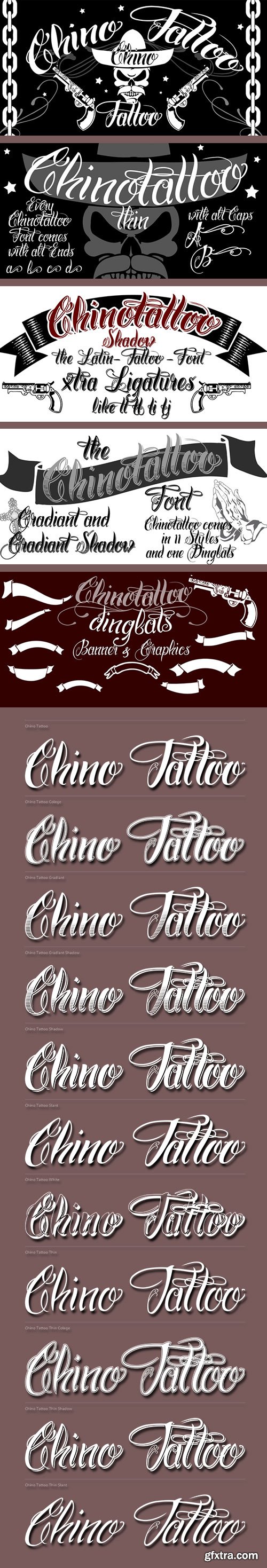 Chino Tattoo - Best Fonts for all Tattoo Artists 12xOTF $59
