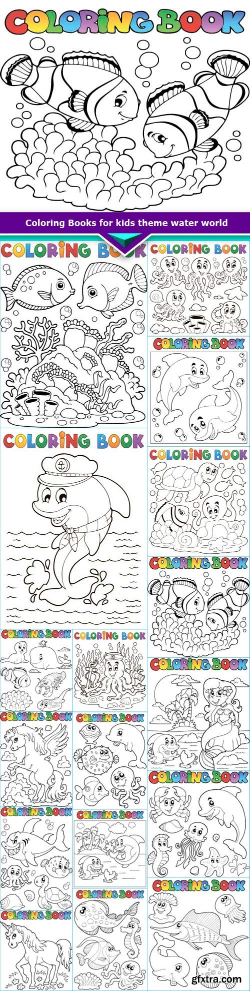 Coloring Books for kids theme water world 17x EPS