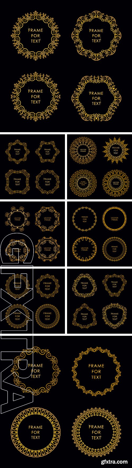 Stock Vectors - Set of four geometric frame in trendy mono line style. Art deco golden monogram design element on dark background