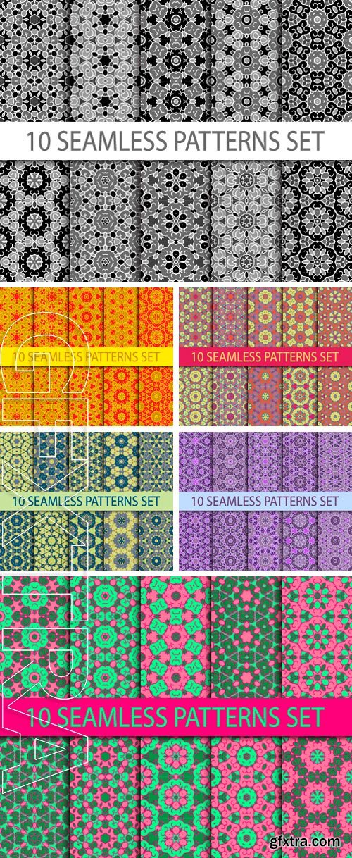 Stock Vectors - Set of geometric seamless patterns. Ten Asian traditional ornaments with Swatch for filling
