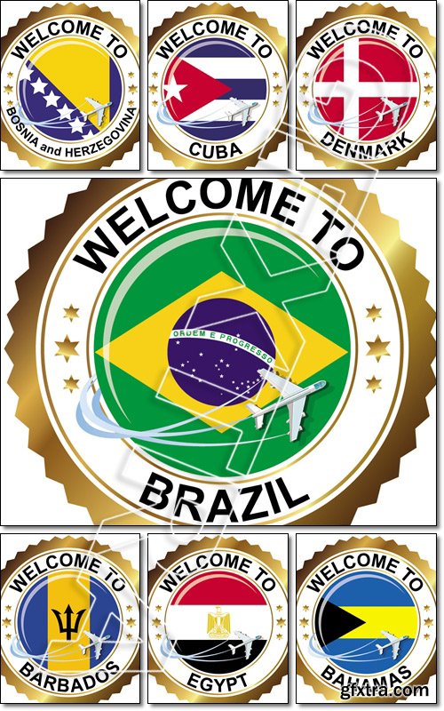 Welcome to Brazil, Barbados, Egypt, Bahamas, Canada, Cuba, Denmark - Vector