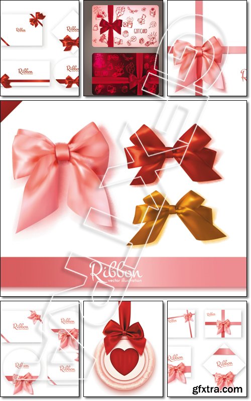 Collection of gift wrap banners with pink ribbons - Vector