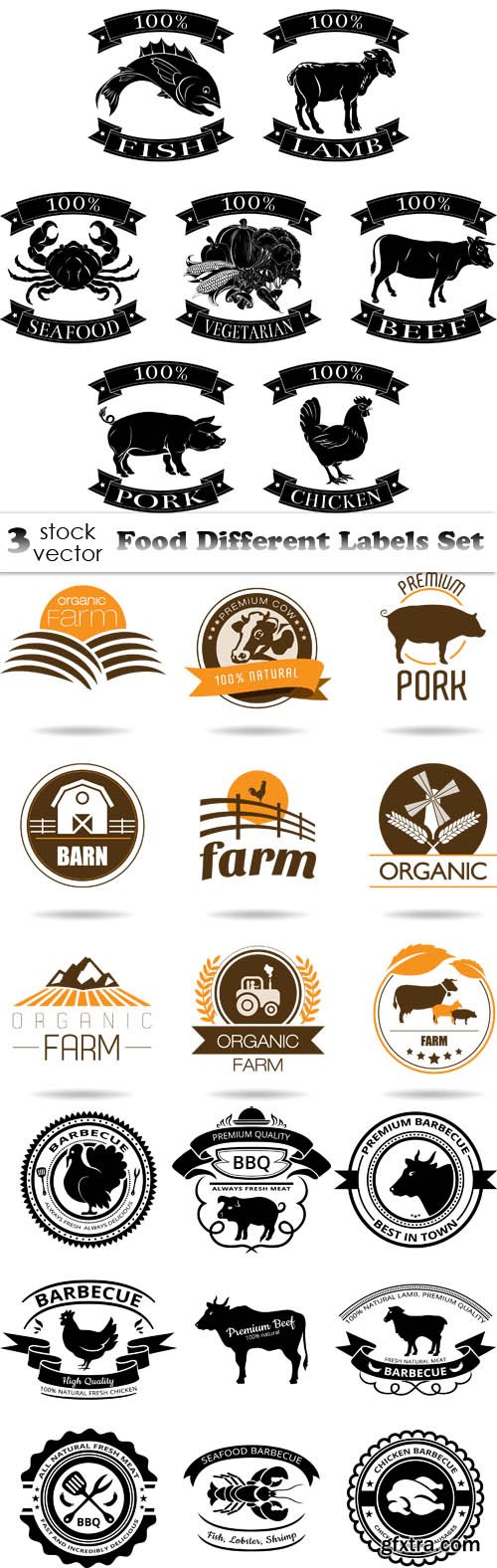 Vectors - Food Different Labels Set